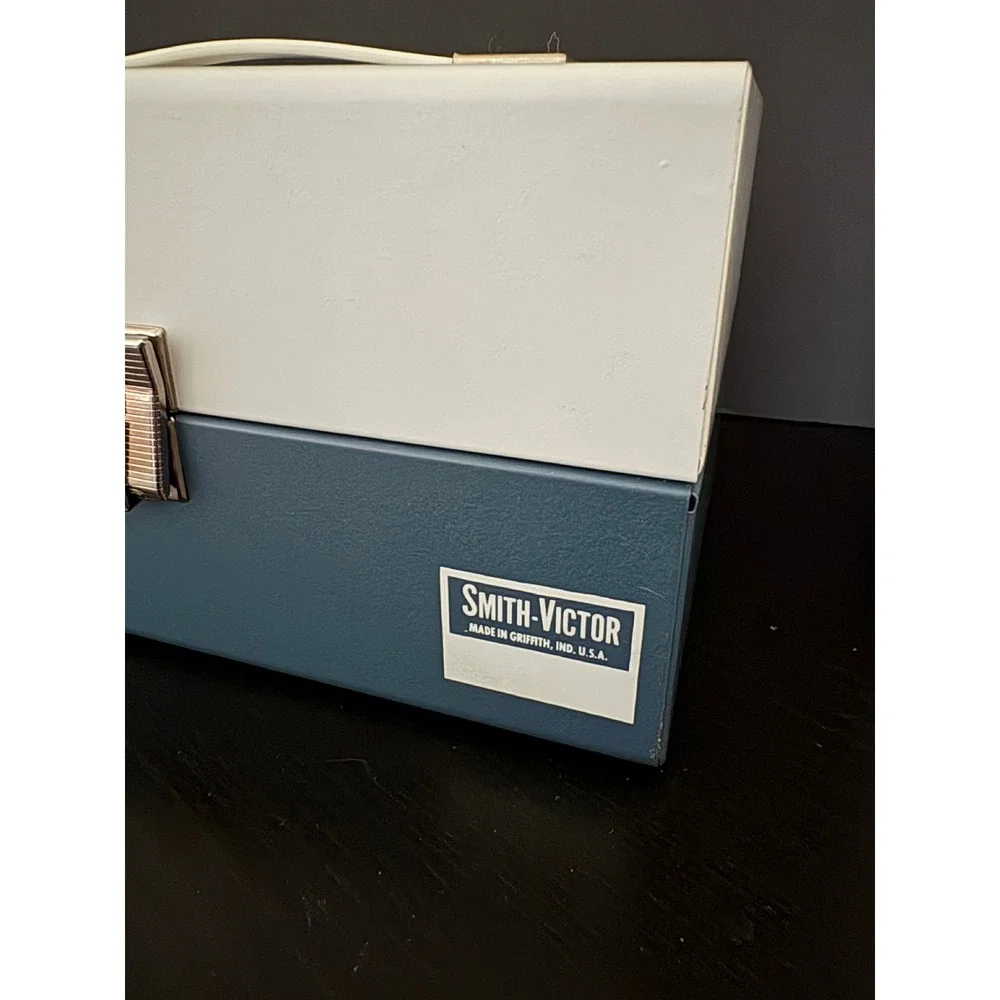 Smith-Victor Vintage Metal Storage Case Two-Tone Blue White Made in USA Retro